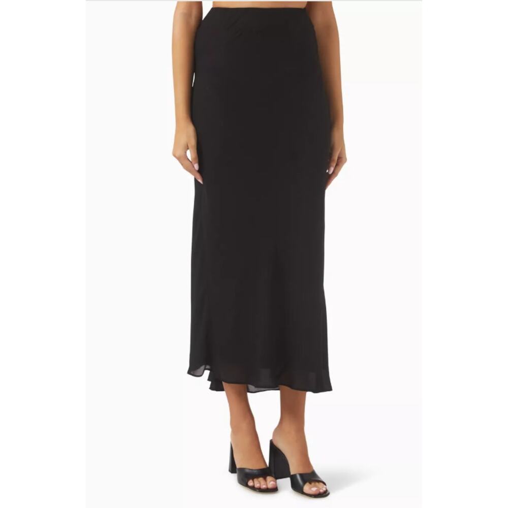 Just Bee Queen Kingsley Black Asymmetrical Train Midi Skirt Women's‎ Medium